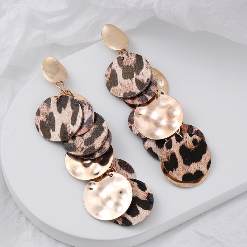 Wholesale Women's long leopard print sexy exaggerated earrings European and American ins style niche design earrings cross-border jewelry